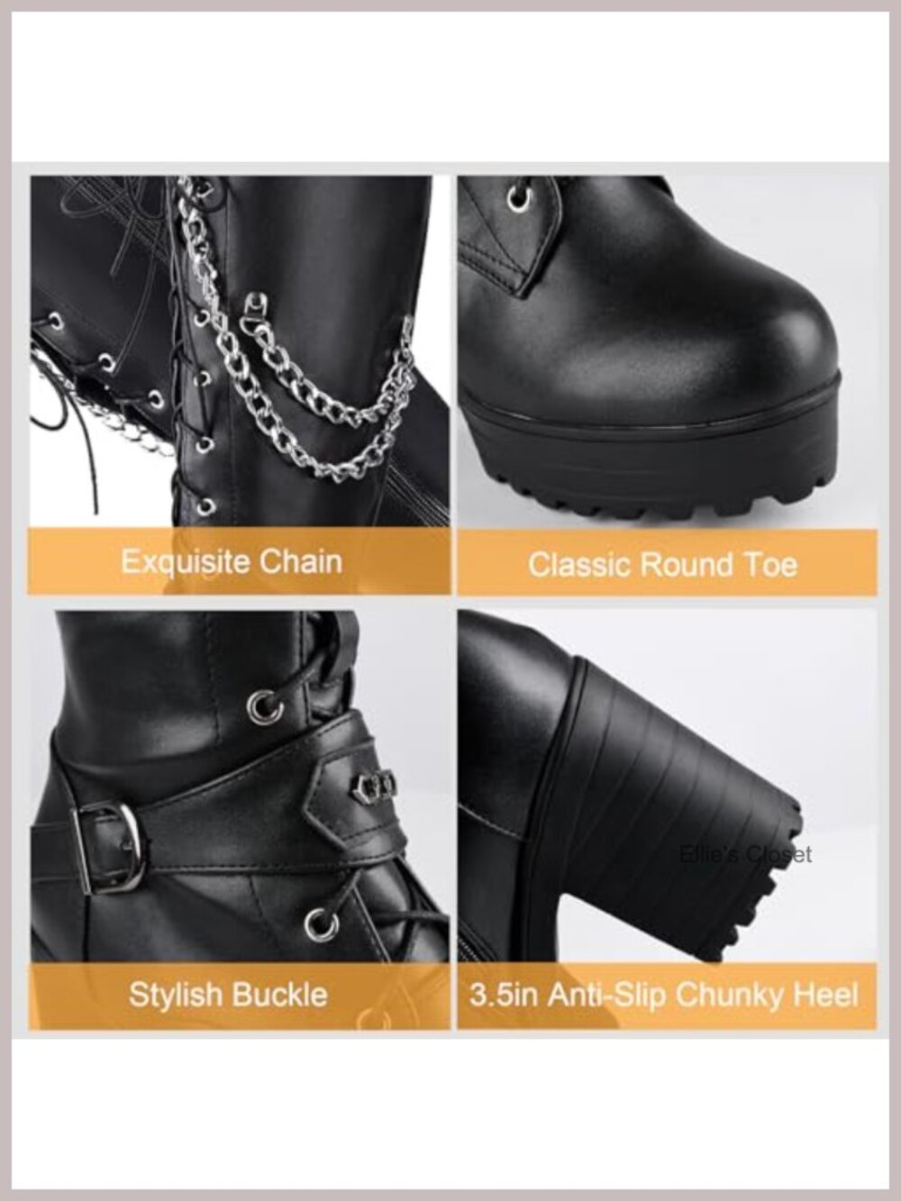 Knee High Lace Up Platform Combat Boots Faux Leather Chunky Block Heel - Picture 3 of 6